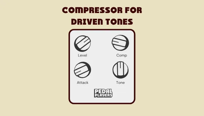 Graphic showing the settings for using a compressor pedal as a boost pedal for overdriven tones.
