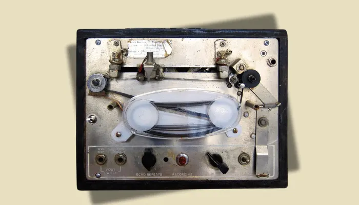 Vintage Echoplex tape delay unit used for creating warm, rhythmic guitar echoes.