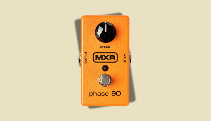MXR Phase 90 orange phaser effects pedal with single control knob.