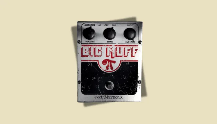 Billy Corgan’s Electro-Harmonix Big Muff Pi pedal, known for shaping the signature Smashing Pumpkins fuzz tone.