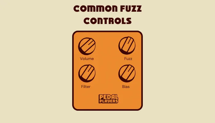 Fuzz pedal controls showing Fuzz, Filter, Bias, and Volume knobs