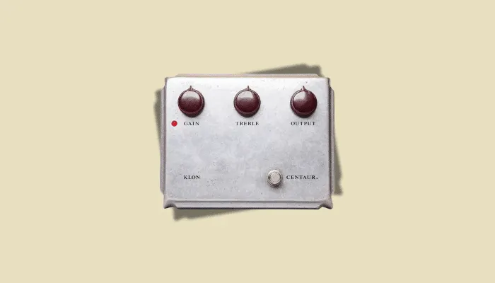 Photo of the Klon Centaur overdrive pedal, a legendary boost/overdrive known for its transparent tone and distinctive gold enclosure.