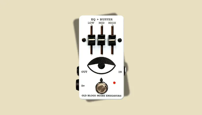 OBNE 3-band EQ pedal with bass, midrange, and treble sliders.